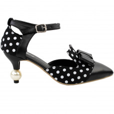 Show Story Retro Polka Dots D-orsay Bow Pointed Toe Exquisite Pearl Heel Dress Pump,LF60416