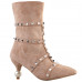 SHOW STORY Retro Beige Stud Strappy Pointed Toe Exquisite Pearl Heel Dress High Heels Ankle Bootie