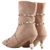 SHOW STORY Retro Beige Stud Strappy Pointed Toe Exquisite Pearl Heel Dress High Heels Ankle Bootie