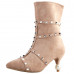 SHOW STORY Retro Beige Stud Strappy Pointed Toe Exquisite Pearl Heel Dress High Heels Ankle Bootie