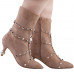 SHOW STORY Retro Beige Stud Strappy Pointed Toe Exquisite Pearl Heel Dress High Heels Ankle Bootie