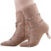 SHOW STORY Retro Beige Stud Strappy Pointed Toe Exquisite Pearl Heel Dress High Heels Ankle Bootie