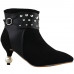 SHOW STORY Retro Black Stud Buckle Pointed Toe Exquisite Pearl Heel Dress High Heels Ankle Bootie