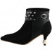 SHOW STORY Retro Black Stud Buckle Pointed Toe Exquisite Pearl Heel Dress High Heels Ankle Bootie