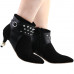 SHOW STORY Retro Black Stud Buckle Pointed Toe Exquisite Pearl Heel Dress High Heels Ankle Bootie