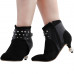 SHOW STORY Retro Black Stud Buckle Pointed Toe Exquisite Pearl Heel Dress High Heels Ankle Bootie