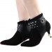 SHOW STORY Retro Black Stud Buckle Pointed Toe Exquisite Pearl Heel Dress High Heels Ankle Bootie