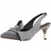 SHOW STORY Retro Black White Stripes Bow Pointed Toe Pearl Heel Dress Artsy Heels Slingback Pump