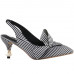 SHOW STORY Retro Black White Stripes Bow Pointed Toe Pearl Heel Dress Artsy Heels Slingback Pump