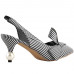 SHOW STORY Retro Black White Stripes Bow Pointed Toe Pearl Heel Dress Artsy Heels Slingback Pump