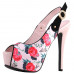 SHOW STORY Sexy Black Pink Floral Print Slingback Platform High Heels Stiletto Sandals