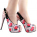 SHOW STORY Sexy Black Pink Floral Print Slingback Platform High Heels Stiletto Sandals
