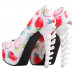 Show Story Ladies Skull Rose Print Platform Bone Heel Party Club Pumps,LF80610