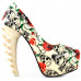 Show Story Ladies Skull Rose Print Platform Bone Heel Party Club Pumps,LF80610