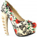 Show Story Ladies Skull Rose Print Platform Bone Heel Party Club Pumps,LF80610