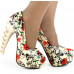 Show Story Ladies Skull Rose Print Platform Bone Heel Party Club Pumps,LF80610