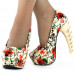 Show Story Ladies Skull Rose Print Platform Bone Heel Party Club Pumps,LF80610