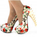 Show Story Ladies Skull Rose Print Platform Bone Heel Party Club Pumps,LF80610