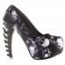 Show Story Ladies Skull Rose Print Platform Bone Heel Party Club Pumps,LF80610