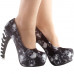 Show Story Ladies Skull Rose Print Platform Bone Heel Party Club Pumps,LF80610