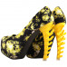 Show Story Ladies Skull Rose Print Platform Bone Heel Party Club Pumps,LF80610