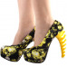 Show Story Ladies Skull Rose Print Platform Bone Heel Party Club Pumps,LF80610