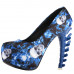 Show Story Ladies Skull Rose Print Platform Bone Heel Party Club Pumps,LF80610