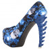 Show Story Ladies Skull Rose Print Platform Bone Heel Party Club Pumps,LF80610