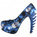 Show Story Ladies Skull Rose Print Platform Bone Heel Party Club Pumps,LF80610