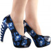 Show Story Ladies Skull Rose Print Platform Bone Heel Party Club Pumps,LF80610