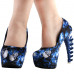 Show Story Ladies Skull Rose Print Platform Bone Heel Party Club Pumps,LF80610