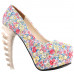 Show Story Ladies Skull Rose Print Platform Bone Heel Party Club Pumps,LF80610