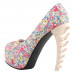 Show Story Ladies Skull Rose Print Platform Bone Heel Party Club Pumps,LF80610