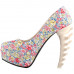 Show Story Ladies Skull Rose Print Platform Bone Heel Party Club Pumps,LF80610