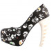 Show Story Ladies Skull Rose Print Platform Bone Heel Party Club Pumps,LF80610