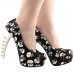 Show Story Ladies Skull Rose Print Platform Bone Heel Party Club Pumps,LF80610