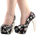 Show Story Ladies Skull Rose Print Platform Bone Heel Party Club Pumps,LF80610