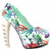 Show Story Ladies Skull Rose Print Platform Bone Heel Party Club Pumps,LF80610-2