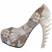 Show Story Ladies Skull Rose Print Platform Bone Heel Party Club Pumps,LF80610-2