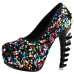 Show Story Ladies Skull Rose Print Platform Bone Heel Party Club Pumps,LF80610-2