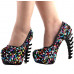 Show Story Ladies Skull Rose Print Platform Bone Heel Party Club Pumps,LF80610-2