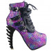 Show Story Punk Black Snake Print Lace Up Buckle Bone Heels Platform Ankle Boots,LF80648