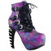 Show Story Punk Black Snake Print Lace Up Buckle Bone Heels Platform Ankle Boots,LF80648