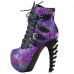 Show Story Punk Black Snake Print Lace Up Buckle Bone Heels Platform Ankle Boots,LF80648