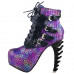 Show Story Punk Black Snake Print Lace Up Buckle Bone Heels Platform Ankle Boots,LF80648