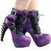 Show Story Punk Black Snake Print Lace Up Buckle Bone Heels Platform Ankle Boots,LF80648