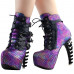 Show Story Punk Black Snake Print Lace Up Buckle Bone Heels Platform Ankle Boots,LF80648