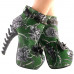 Show Story Punk Snake Skin Print Bow Stud Buckle Bone Heels Platform Ankle Boots,LF80653