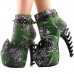 Show Story Punk Snake Skin Print Bow Stud Buckle Bone Heels Platform Ankle Boots,LF80653