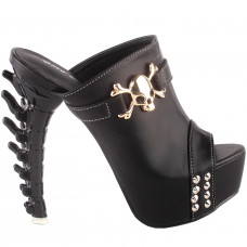 SHOW STORY Punk Black Skull Stud Open Toe Platform Bone Heel Club Mule Slide Sandals,LF80661